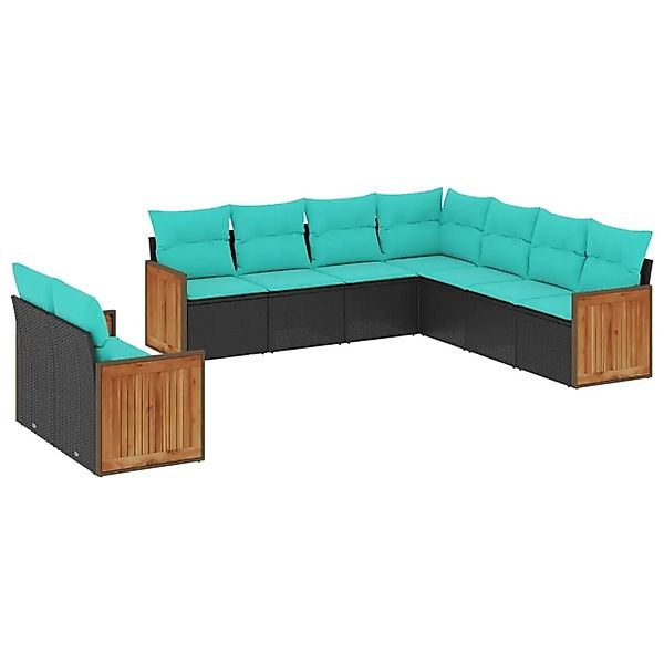 vidaXL 9-Tlg Gartensofa-Set mit Kissen Schwarz Polyrattan 3227779 günstig online kaufen