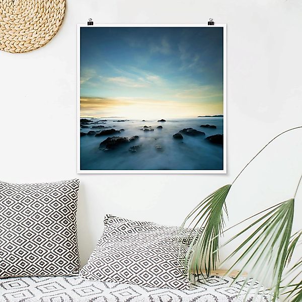 Poster Strand - Quadrat Sonnenuntergang über dem Ozean günstig online kaufen