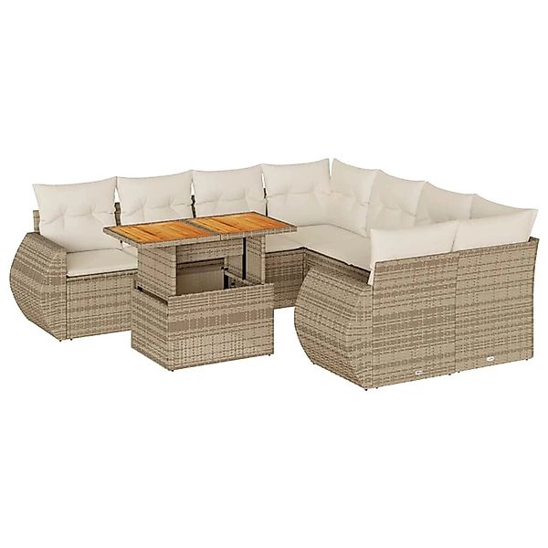 vidaXL 9-Tlg Garten-Sofagarnitur mit Kissen Beige Poly Rattan 3327243 günstig online kaufen