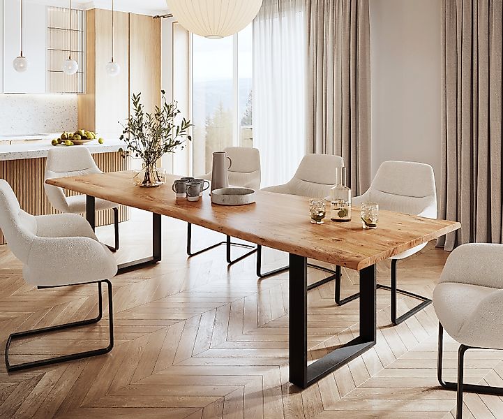 Esstisch Edge 300x100 Akazie Natur Metall Schmal schwarz Live-Edge günstig online kaufen