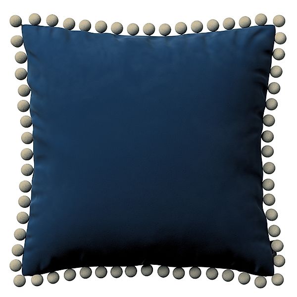 Kissenhülle Wera mit Bommeln, dunkelblau, 45 x 45 cm, Velvet (704-29) günstig online kaufen