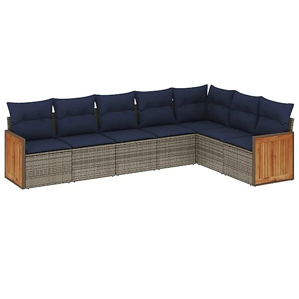 vidaXL 7-Tlg Gartensofa-Set mit Kissen Grau Polyrattan 3227713 günstig online kaufen