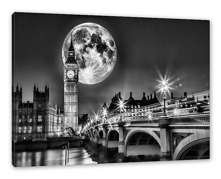 Pixxprint Leinwandbild Big Ben vor Mond in London, Big Ben vor Mond in Lond günstig online kaufen