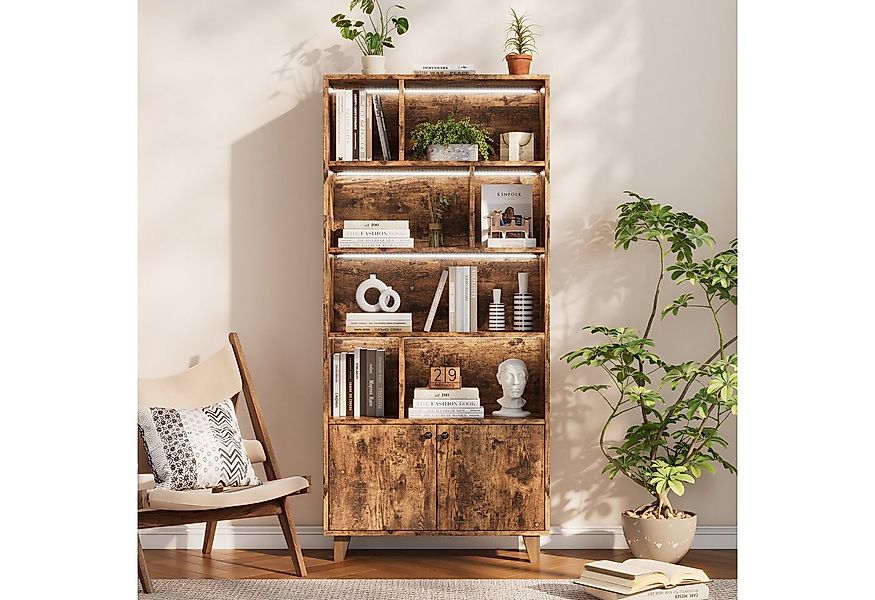 Flieks Bücherregal Hochschrank mit LED-Beleuchtung Mehrzweckschrank Holz, B günstig online kaufen