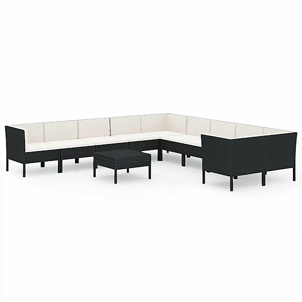 11-tlg. Garten-lounge-set Mit Auflagen Poly Rattan Schwarz günstig online kaufen