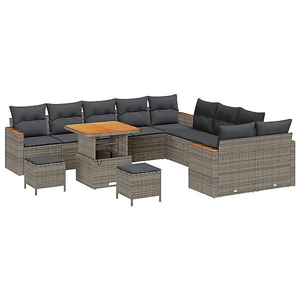 vidaXL Gartensofa-set mit Kissen 13-Tlg Grau Poly-Rattan 3365053 günstig online kaufen