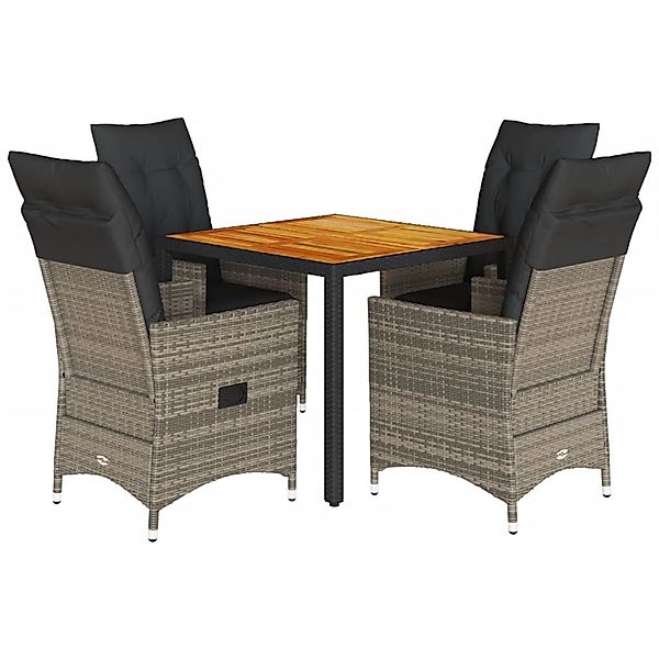 vidaXL 5-Tlg Garten-Essgruppe mit Kissen Grau Poly Rattan 3276724 günstig online kaufen