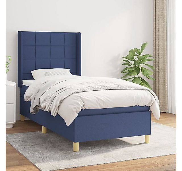 vidaXL Boxspringbett Boxspringbett mit Matratze Blau 90x200 cm Stoff Bett B günstig online kaufen