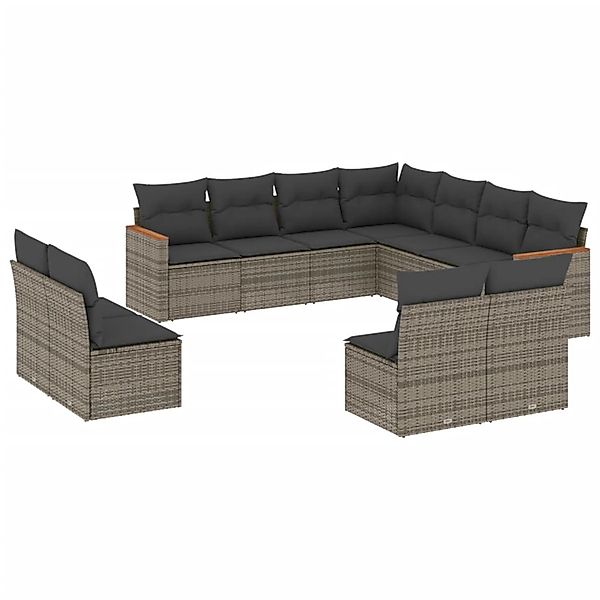vidaXL 11-Tlg Garten-Sofagarnitur mit Kissen Grau Poly Rattan 3258490 günstig online kaufen