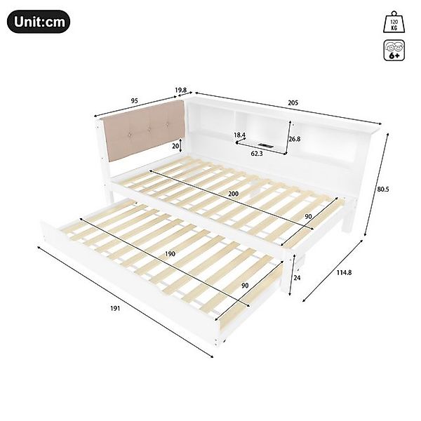 Ulife Daybett Tagesbett, Schlafsofa, Einzelbett mit dimmbarer LED-Leiste, 9 günstig online kaufen