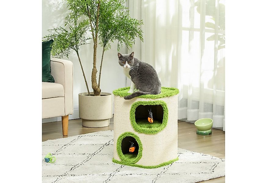 PawHut Kratztonne 52 cm hoch, mit 2 Höhle, Marienkäfer-Spielzeug, (Katzento günstig online kaufen