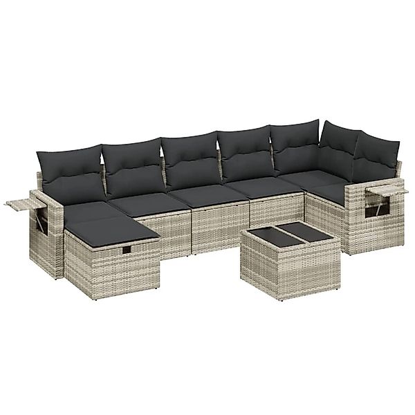 vidaXL 8-Tlg Garten-Sofagarnitur mit Kissen Hellgrau Poly Rattan 3263828 günstig online kaufen