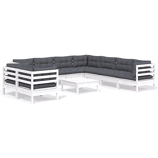 vidaXL 10-Tlg Garten-Lounge-Set mit Kissen Weiß Massivholz Kiefer 3096906 günstig online kaufen