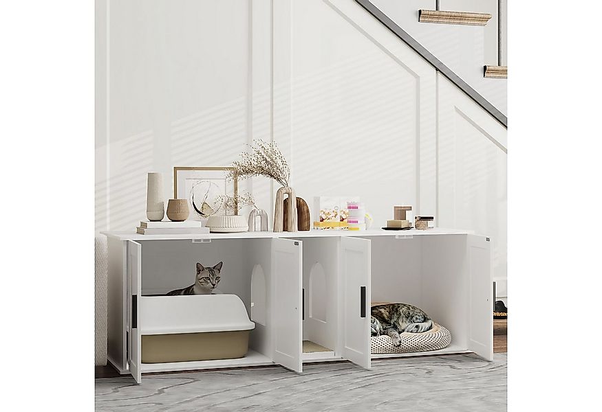 PawHut Tierhaus mit Tür, Trennwand, für große Katzen, 145 x 49 x 51 cm, Wei günstig online kaufen