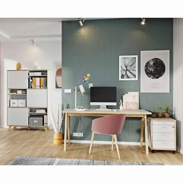 Lomadox Arbeitszimmer Möbel Set HOLM-01 in weiß mit Absetzungen in Navarra günstig online kaufen