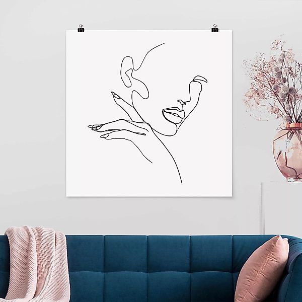 Poster - Quadrat Line Art Frau Portrait Schwarz Weiß günstig online kaufen