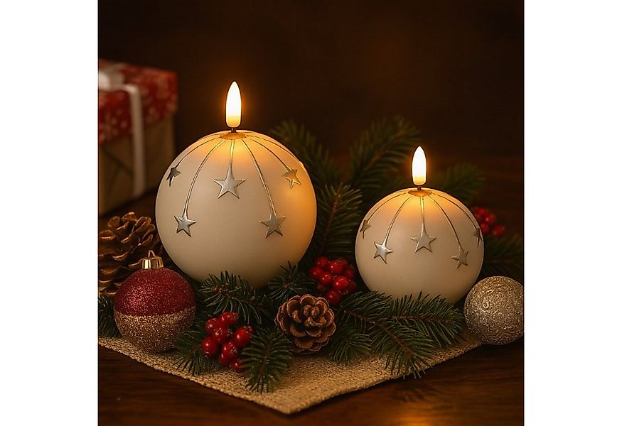Online-Fuchs LED-Kerze 2er Set runde LED Kerzen aus Keramik mit Sternen ver günstig online kaufen