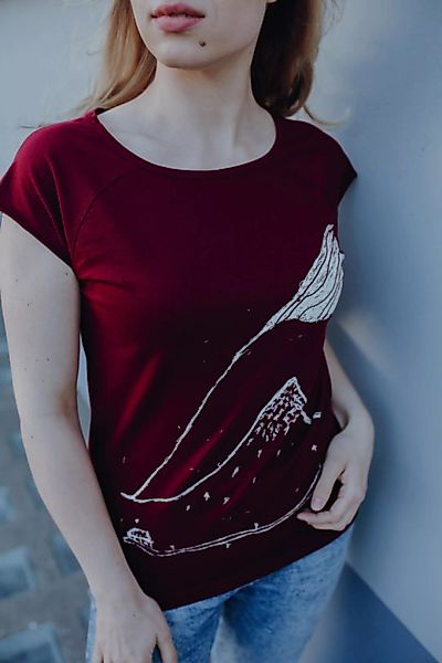Biofaires Damen Raglan T-shirt Berge - Dunkelrot günstig online kaufen