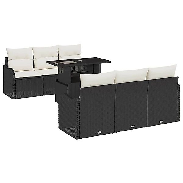 vidaXL Garten-Sofa-Set mit Kissen 7-Tlg Schwarz Poly Rattan 3348383 günstig online kaufen