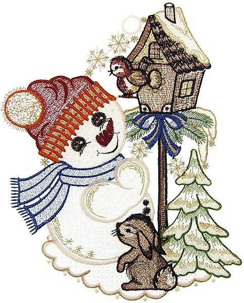 W. Reuter & Sohn - Plauener Spitze® Fensterbild Süßer Schneemann, Made in G günstig online kaufen