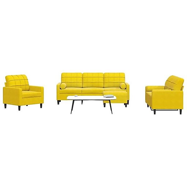 vidaXL Sofa, 4-tlg. Sofagarnitur mit Kissen und Nackenrollen Gelb Samt günstig online kaufen