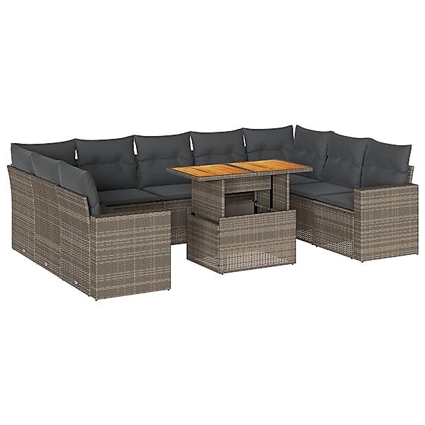 vidaXL 10-Tlg Garten-Sofagarnitur mit Kissen Grau Poly Rattan 3327084 günstig online kaufen