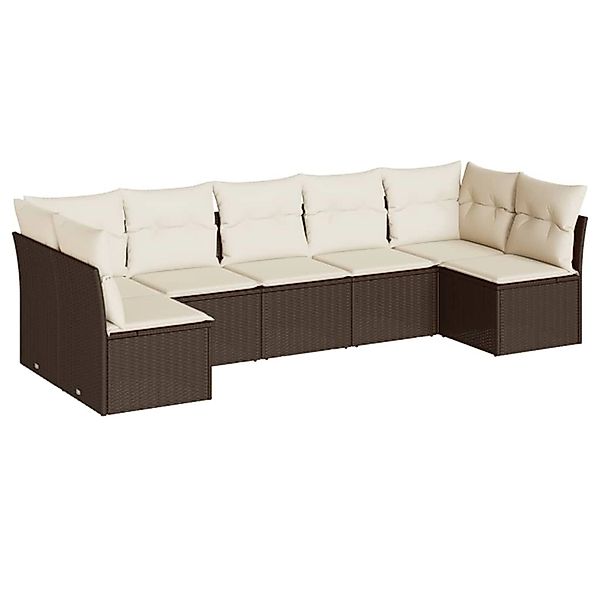 vidaXL 7-Tlg Garten-Sofagarnitur mit Kissen Braun Poly Rattan 3249272 günstig online kaufen