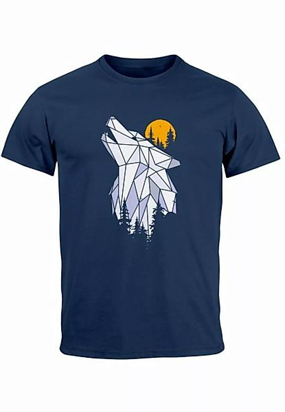 Neverless Print-Shirt Herren T-Shirt Polygon Print Wolf Wald Outdoor Advent günstig online kaufen