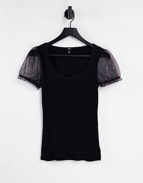 River Island – T-Shirt in Schwarz mit Ärmeln aus Netzstoff günstig online kaufen