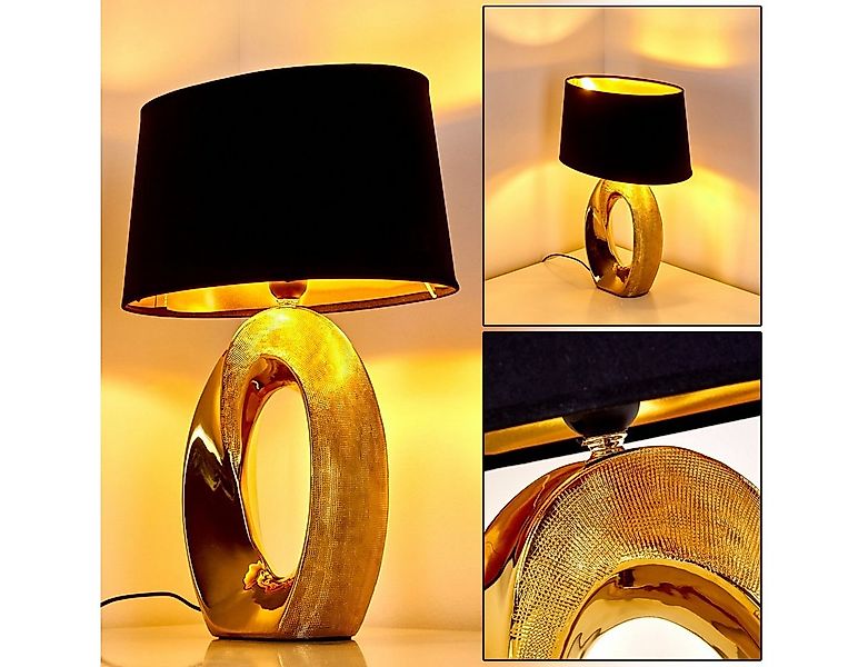 hofstein Tischleuchte Schlaf Wohn Zimmer Leuchten Stoff schwarz Keramik gol günstig online kaufen