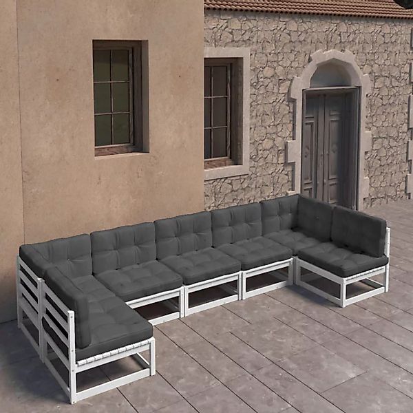 7-tlg. Garten-lounge-set Mit Kissen Weiß Kiefer Massivholz günstig online kaufen