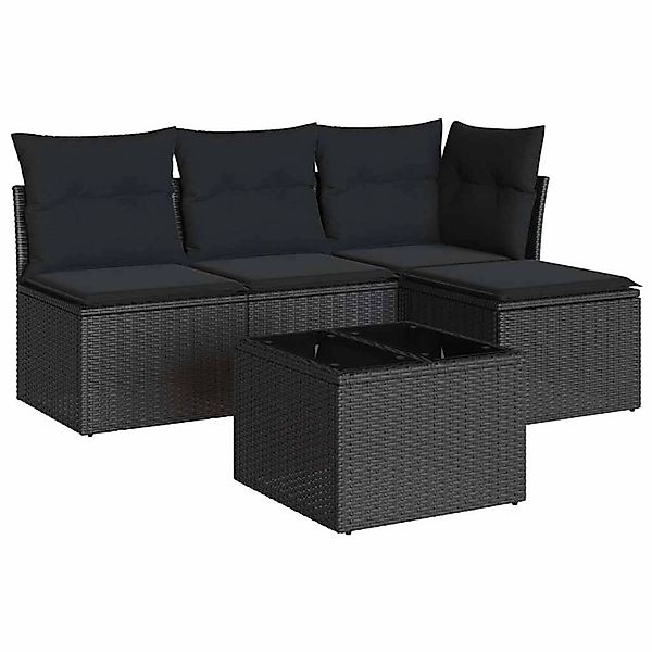 vidaXL 5-Tlg Garten-Sofagarnitur mit Kissen Schwarz Poly Rattan 3249344 günstig online kaufen