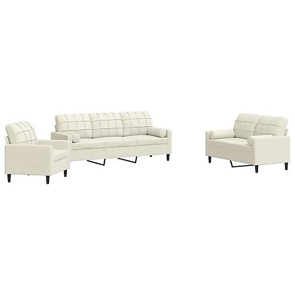 vidaXL Sofa 3-tlg. Sofagarnitur mit Kissen und Nackenrollen Creme Samt günstig online kaufen