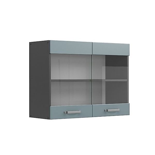 Vicco Küchenglasschrank R-Line Glashängeschrank Blau-Grau/Anthrazit 80 cm günstig online kaufen
