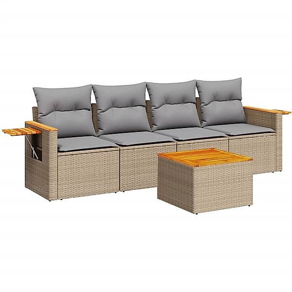 vidaXL 5-Tlg Garten-Sofagarnitur mit Kissen Beige Poly Rattan 3259021 günstig online kaufen