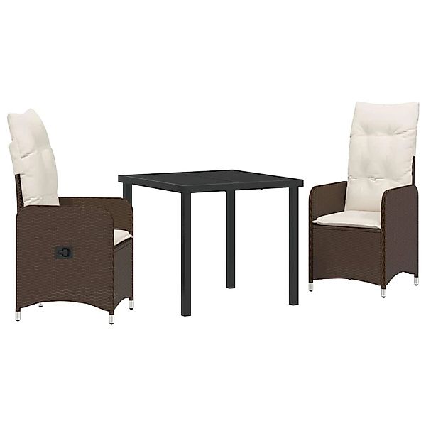vidaXL Garten Essgruppe mit Kissen 3-Tlg Braun Poly Rattan 3379639 günstig online kaufen
