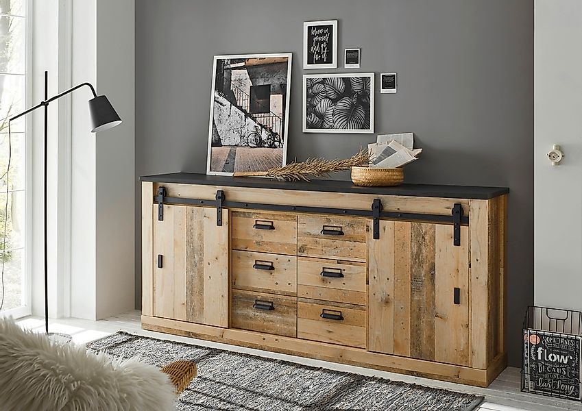Home affaire Sideboard "SHERWOOD", modernes Holz Dekor, mit Scheunentorbesc günstig online kaufen