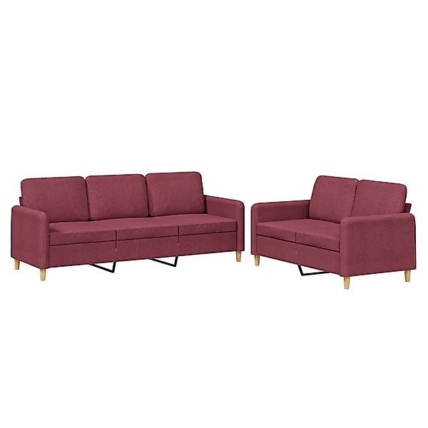 vidaXL Sofa 2-tlg. Sofagarnitur mit Kissen Weinrot Stoff günstig online kaufen