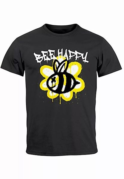 Neverless Print-Shirt Herren T-Shirt Aufdruck Bee Happy Biene Blume Graffit günstig online kaufen