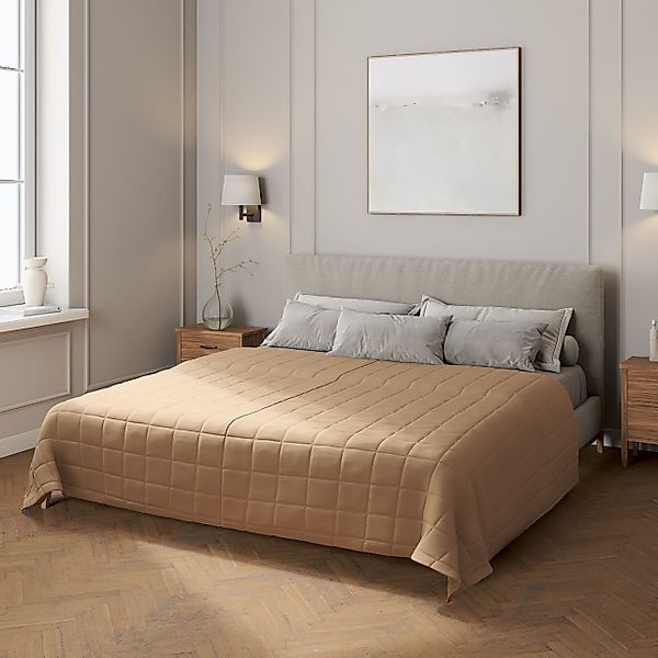 Tagesdecke mit Karosteppung, hellbraun, Quadro (136-09) günstig online kaufen
