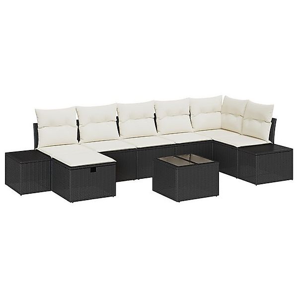 vidaXL Loungesofa 8-teiliges Garten-Sofa-Set mit Kissen Schwarz Poly-Rattan günstig online kaufen