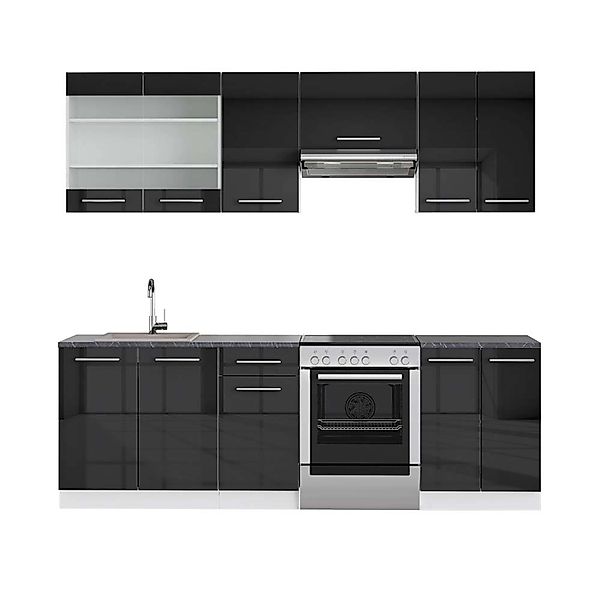 Vicco Fame-Line Küchenzeile Anthrazit Hochglanz/Weiß 240 cm AP Anthrazit günstig online kaufen