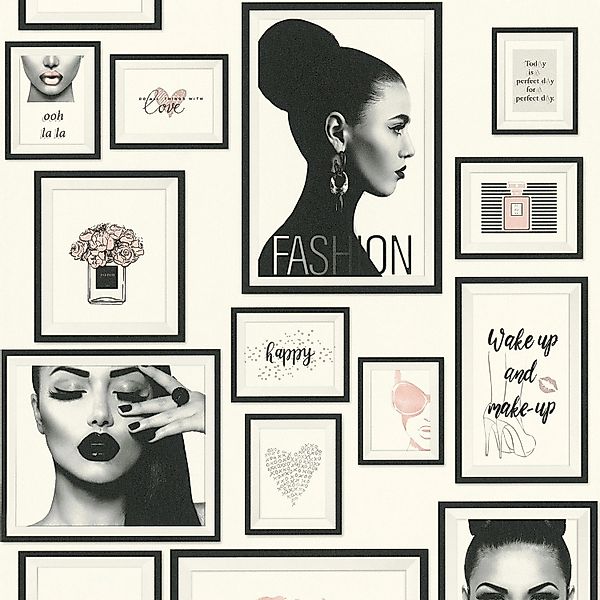 PROFHOME 369181-GU Grafik Tapete Collage Matt Schwarz Weiß Grau 0,53 m x 10 günstig online kaufen