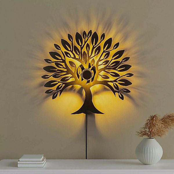 Wandlampe Heart Tree V2, schwarz, Metall, Stecker, Schalter günstig online kaufen