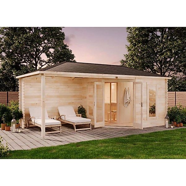 Finntherm Gartensauna Liwa Naturbelassen 608 cm x 312 cm Wandstärke 40 mm günstig online kaufen