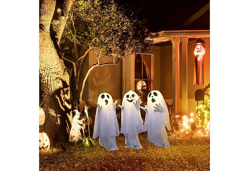 HOMCOM Dekofigur 60cm 3er-Set Halloween-Geister-Hofpfählen mit LED-Lichter günstig online kaufen