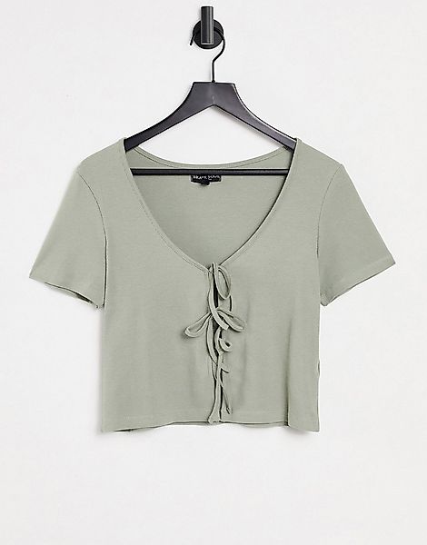 Brave Soul – Pascal – Vorne gebundene T-Shirt-Strickjacke-Grün günstig online kaufen