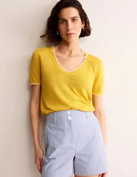 Maggie Leinen-T-Shirt mit V-Ausschnitt Damen Boden, Super Zitronengelb günstig online kaufen