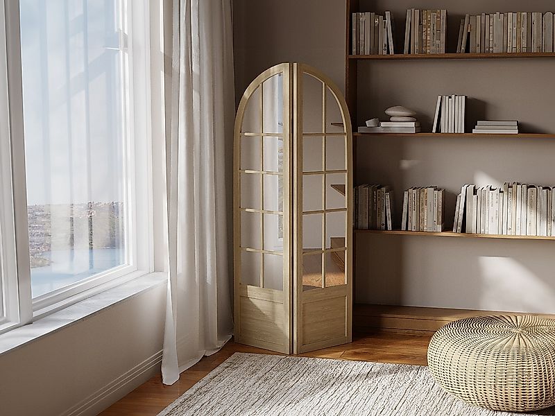 Spiegelparavent - Kiefernholz - Patina-Optik - 2-teilig - 96 x 180 cm - Hol günstig online kaufen