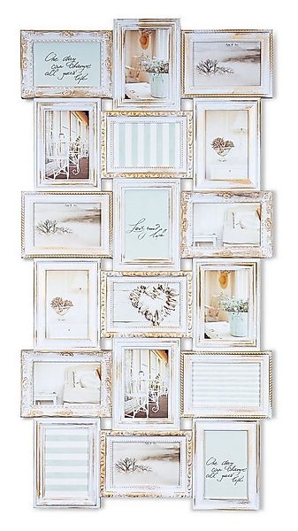 Levandeo® Bilderrahmen Collage, Bilderrahmen weiß gold gewischt 18 Fotos Ba günstig online kaufen